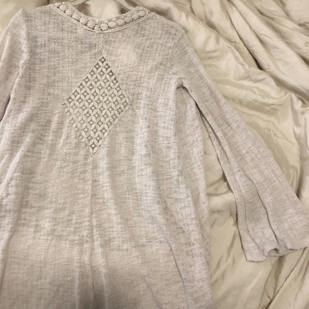 crochet lace back high low cardigan bell sleeve boho